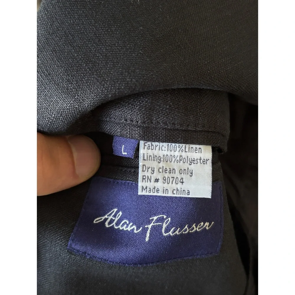 Alan Flusser Mens Black 100% Linen 2-Button Sport Coat Blazer Jacket Large